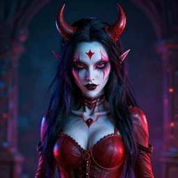 photorealistic devil woman in the style of junji ito and michael whelan. hyperdetailed photorealism, 1 0 8 megapixels, amazing depth, high resolution, 3 d shading, 3 d finalrender, 3 d cinematic lighting, glowing rich colors, psychedelic overtones, artstation concept art.