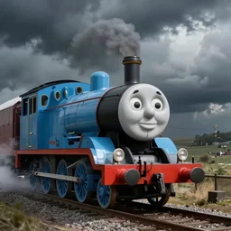 cyberpunk thomas the tank engine, style of simon stalenhag