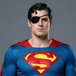 soviet russian superman with an eyepatch, photorealistic