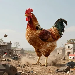 Giant automoton chicken destroying a village (1942), Canon EOS R3, f/1.4, ISO 200, 1/160s, 8K, RAW, unedited, symmetrical balance, in-frame