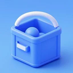 cubby crate 3 d icons for mobile game, stylized, blue scheme, octane render