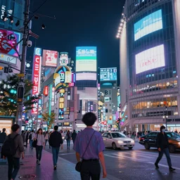 synthwave painting of cyberpunk shibuya tokyo,