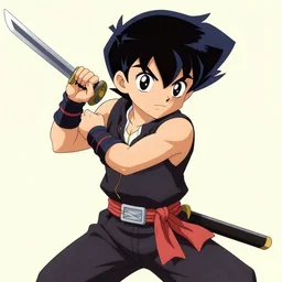 Kanzo Hattori from Ninja Hattori-kun with his sword, 4k smooth anime, artstation