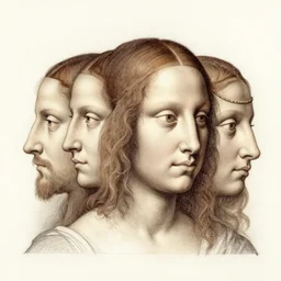head with four faces creature, drawn by da vinci