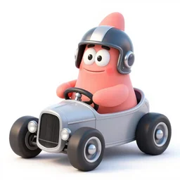 cute and funny, patrick star berserker, wearing a helmet, driving a hotrod, oversized enginee, ratfink style by ed roth, roth's drag nut fuel, centered award winning watercolor pen illustration, isometric illustration by chihiro iwasaki, the artwork of r. crumb and his cheap suit, cult - classic - comic,