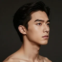 asian man whose head is replaced by victoria's secret white model's head, realistic