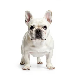 white french bulldog, studio photography, full body, isolated on a pure white background, centered, entire subject in frame, sharp focus, soft studio lighting