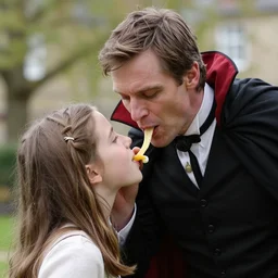Mark Rutte as a vampire feeding on a girl