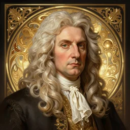 symmetry portrait of isaac newton, glowing lights, intricate, elegant, highly detailed, digital painting, artstation, concept art, smooth, sharp focus, illustration, art by artgerm and greg rutkowski and alphonse mucha