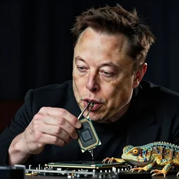 elon musk is a lizard man eating computer gpu
