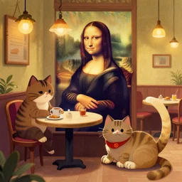 cat restaurant, in da vinci style, trending on artstation