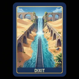 dixit card, calm waterway, storm drain, aqueducts, focal point, character, waterfall, sand dune, tunnel, dark fantasy. intricate, amazing composition, colorful watercolor, by ruan jia, by maxfield parrish, by shaun tan, by yoshitomo nara, by escher, illustration, nightmare, backlit, storm, lightning, volumetric