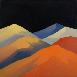 🙏 in the mountains, the striking night sky and stars, simple elegant mountains on a beautiful sky, an abstract set of large shapes, colorful, warm contrasting colors, painterly, detailed painting of a landscape, extremely high detail, brush strokes, top view, black background, illustration by ross tran and leonardo da vinci