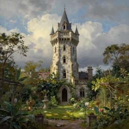 The abandoned wizard\'s tower in the overgrown garden. Paul Caponigro.