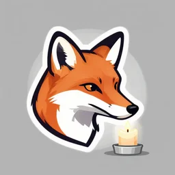 a vector logo of the head of a fox looking at a candle