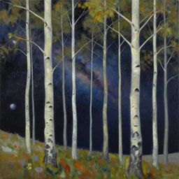 palette knife oil painting of aspen in outer space