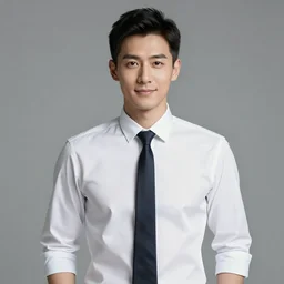 handsome man wearing a white shirt, a necktie, medium shot, photography, high quality, studio lighting, 4k,
