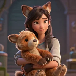a girl holding a stuffed animal in her arms, a 3 d render by kelly sueda, cgsociety, furry art, reimagined by industrial light and magic, rendered in cinema 4 d, movie still