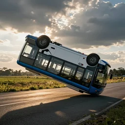 a bus that has been flipped upside down