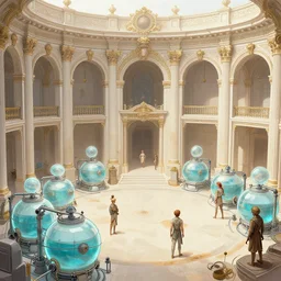 rococo byzantine amphitheater full of bacta tanks, dune concept art by greg rutkowski, deak ferrand, anato finnstark, and rembrandt