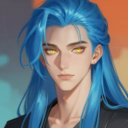 ilya kuvshinov with long sky blue hair, gold eyes, boyish face, professional digital painting, concept art, ultra sharp, 8 k, cinematic, wlop, color block, in the background, art by greg rutkowski, pixiv art, art nouveau, yoshitaka amano