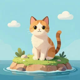 eccentric cat stranded on an island, extremely detailed, sharp focus, wide view, full body shot, smooth, digital illustration, by james jean, by rossdraws, frank franzzeta, mcbess, sakimichan, brosmind, steve simpson