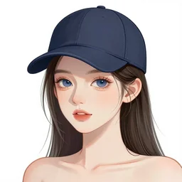 illustration of an attractive young woman, wearing a flat brim baseball cap, dark hair, blue eyes, thick glasses, symmetrical, thinking, smirking, vector art, vaporwave, blade runner style, cyberpunk, neon lighting, teal, purple, pink