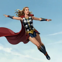 Natalie Portman is female Thor, flying through the sky, graphic novel