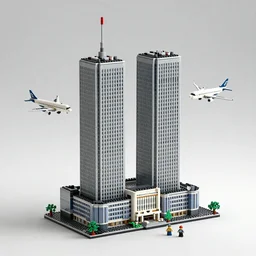 the twin towers with 2 airplanes as a lego set