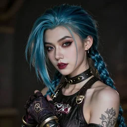A portrait of Jinx a beauty, dark fantasy, intricate, elegant, dramatic lighting, emotionally evoking, highly detail