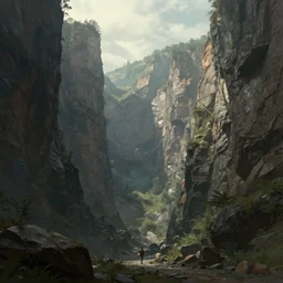 ravine of the giants, concept art, digital painting, trending on artstation, deviantart, epic composition, extremely detailed, ambient lighting, masterpiece, sharp focus, octane render