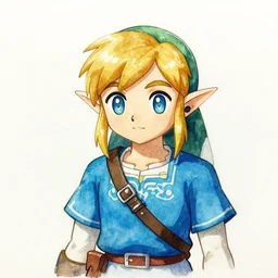 a cute link from zelda in the style of pen, ink and watercolor