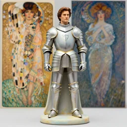 henry cavill as a fantasy male knight figurine in a light armor, soft transitions, mixed media, in the art style of alphonse mucha and claude monet and gustav klimt