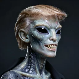 alien donald trump, sharp teeth, by h. r. giger, nightmare fuel, nightmarish, intricate, highly detailed, optical illusion, president donald trump