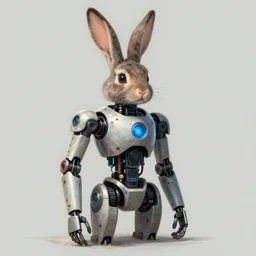 a hybrid between a robot and a humanoid rabbit, eerie vibes, illustration, digital art