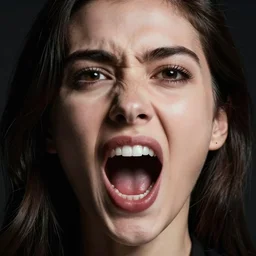 big eyes shouting woman photo dramatic lighting