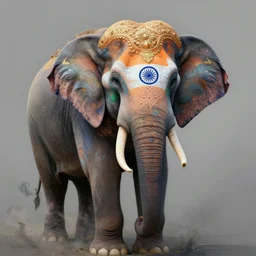 portrait of ethereal elephant with indian flag colors painted on its face, intricate detail, ornate, conceptual art, soft light, dynamic, art by artgerm