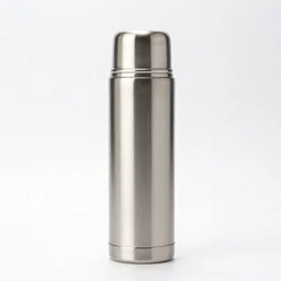 polished thermos flask, professional product shot, isolated on a pure white background, centered, entire object in frame, sharp focus, soft studio lighting