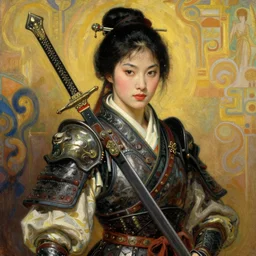 full character of a chinese woman warrior, character design, beautiful face, painting by gaston bussiere, katsuya terada, nc wyeth, greg rutkowski, craig mullins, vermeer, frank frazetta, mucha, trending on artstation, jeffery catherine jones