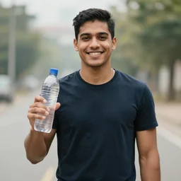 generic attractive person holding a water bottle