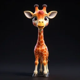cyberpunk giraffe, unreal engine, vibrant orange, symmetrical, black background, happy