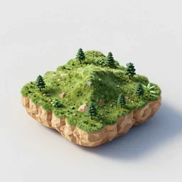 isometric 3d Render of island, centered, medium poly, blender eevee render