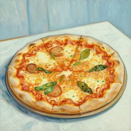 Pizza on a table, by Van Gogh