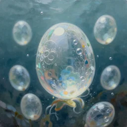 ultra realist and ultra intricate detailed soft painting of an underwater environment,  trasnslucid eggs, bubbles, elegant, reflections, focus, award winning, trending in cgsociety artstation deviant art, octane render, by Beeple