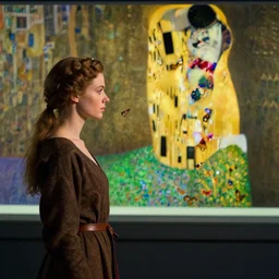 a woman in a medieval city with butterflies, hyperrealistic film still by edward hopper, by gottfried helnwein, by klimt, by paolo uccello, by johfra bosschart, art nouveau, highly detailed, strong lights, sharp focus, liminal, eerie, symbolist, bright pastel colors