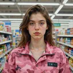 a anders zorn contemporary painting of the horrors of a woman wearing pink camouflage in walmart