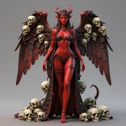 full length complex 3 d hyper realistic smooth ultra sharp render of a gorgeous!! red skin robed princess demoness sorceress woman | beatiful demon girl, angel of death, godess of beauty, skulls, bikini | d & d, medieval, fantasy | intricate, high quality | art by oh jinwook + 吵 集 仁 儿 on artstaion + takeshi obata + alphonse mucha + wlop + artgerm
