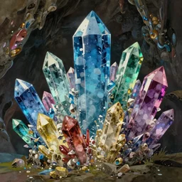 crystal cave, clusters of crystals, colorful, studio ghibli, pixar and disney animation, sharp, rendered in unreal engine 5, highly detailed, digital painting, artstation, concept art, smooth, sharp focus, illustration, wide angle, artbook, wallpaper, splash art, promo art, dramatic lighting, art by artgerm and greg rutkowski and bo chen and jin xiaodi