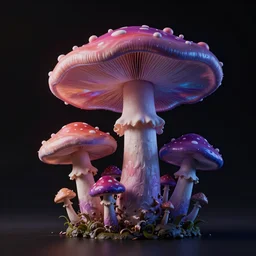 beautiful psychedelic mushrooms, volumetric dramatic light, dark black background, sharp focus, highly realistic, octane render, art by greg rutsowski