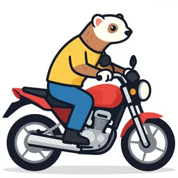A ferret as riding a motorcycle, vector art